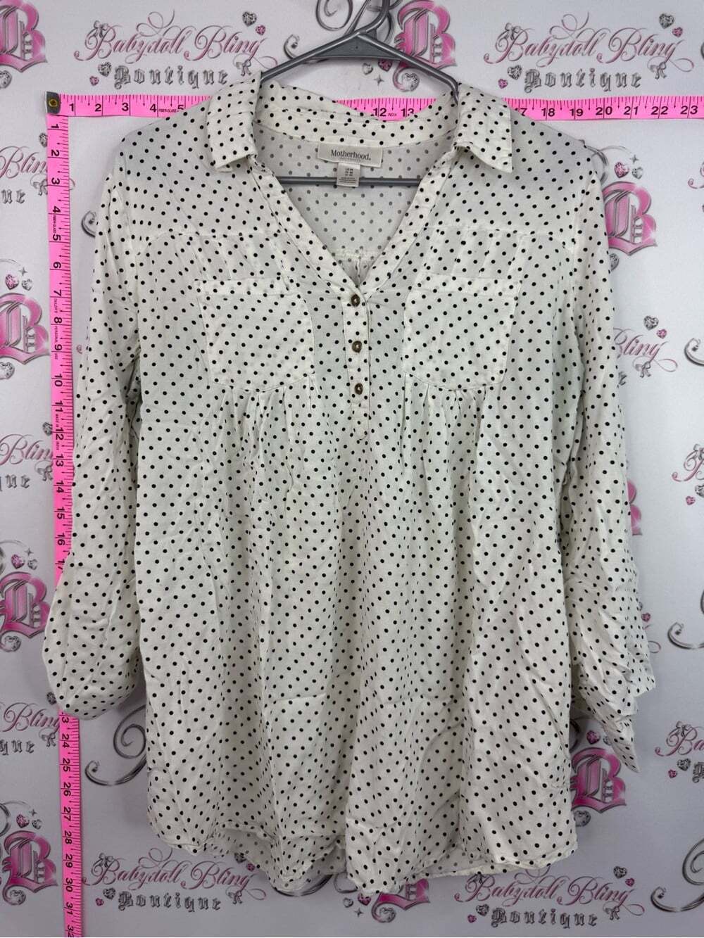 Motherhood Maternity Cream and Black Polka Dot Button-Front Tunic